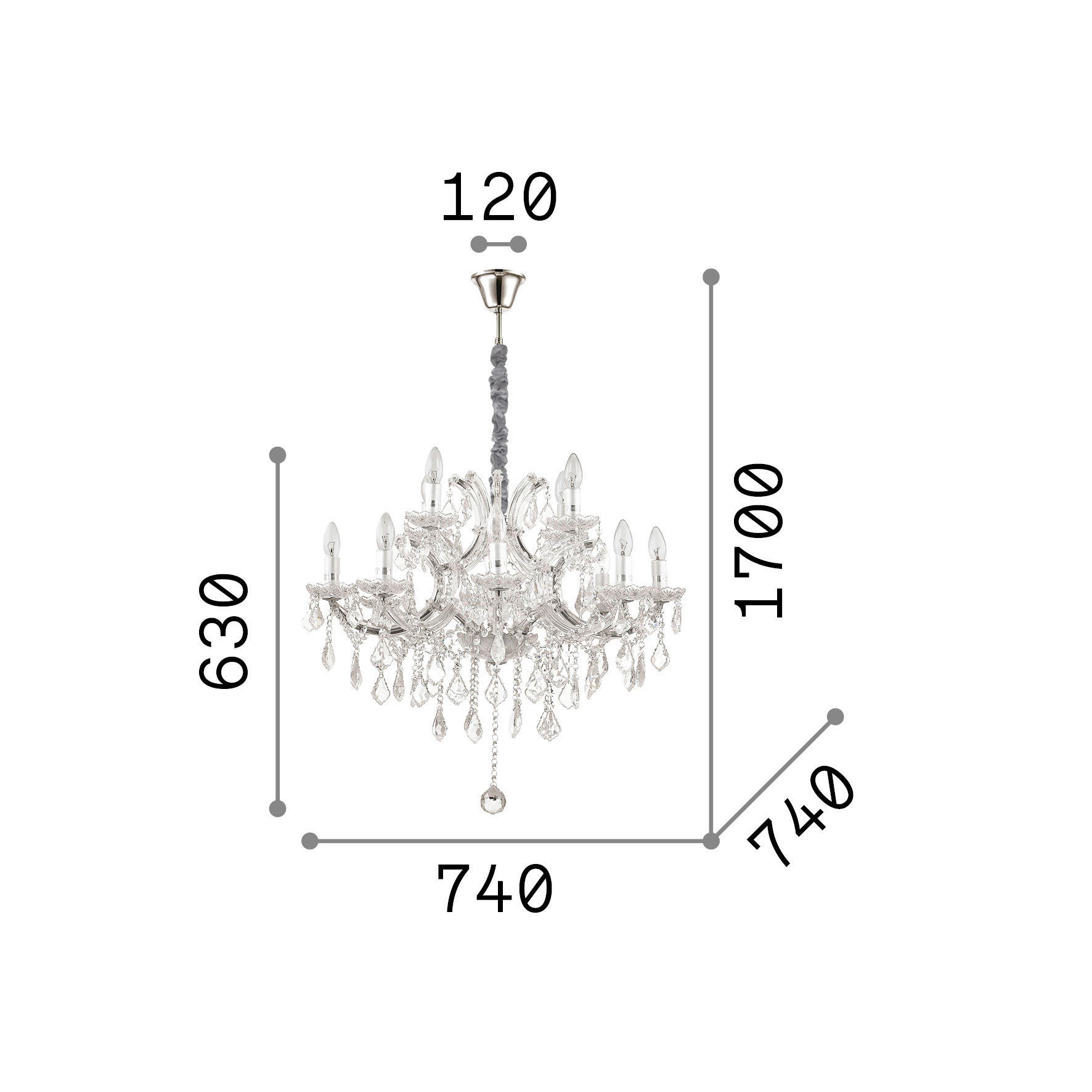 KRONLEUCHTER 74/88/170 cm   - Transparent/Goldfarben, KONVENTIONELL, Glas/Metall (74/88/170cm)