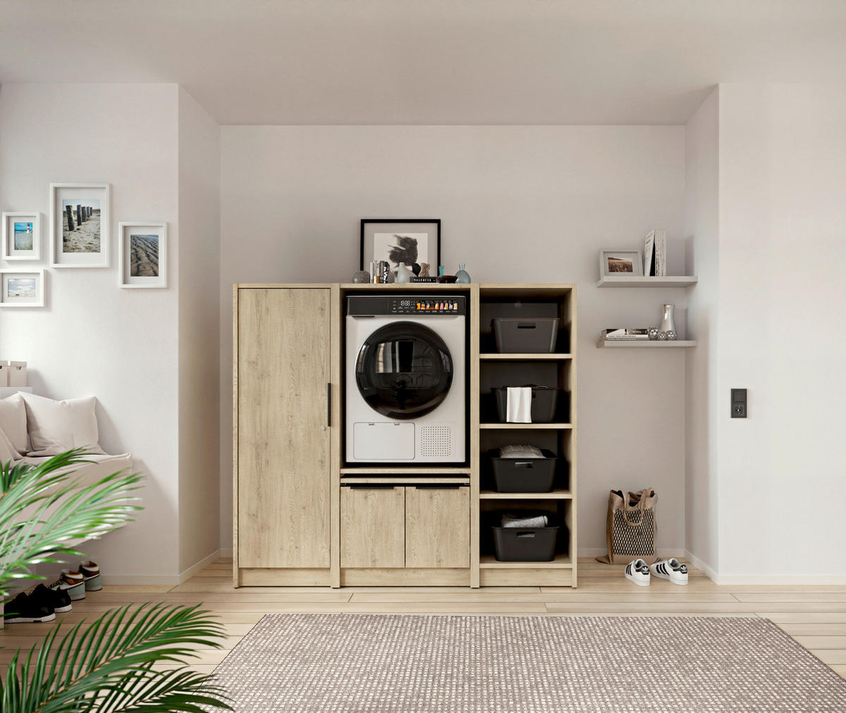MEHRZWECKSCHRANK 50/150/68 cm  in Eichefarben  - Eichefarben/Schwarz, Basics, Holzwerkstoff/Kunststoff (50/150/68cm) - MID.YOU