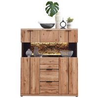 HIGHBOARD Schwarz, Wildeiche  122/144/42 cm  - Wildeiche/Schwarz, Natur, Glas/Holz (122/144/42cm) - Linea Natura