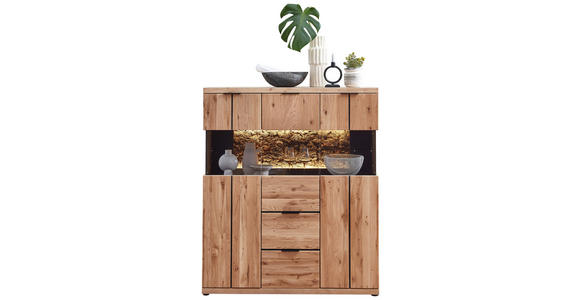 HIGHBOARD 122/144/42 cm  - Wildeiche/Schwarz, KONVENTIONELL, Glas/Holz (122/144/42cm) - Linea Natura