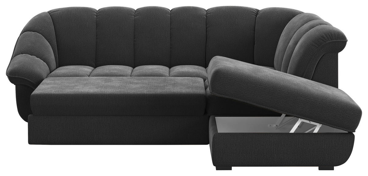 ECKSOFA Schwarz Chenille Bettkasten, Schlaffunktion, Rücken echt  - Schwarz, KONVENTIONELL, Kunststoff/Textil (260/222cm) - Welnova