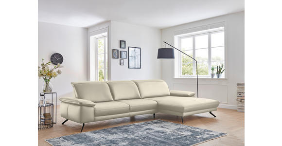 ECKSOFA in Echtleder Naturfarben  - Schwarz/Naturfarben, Design, Leder/Metall (328/193cm) - Dieter Knoll