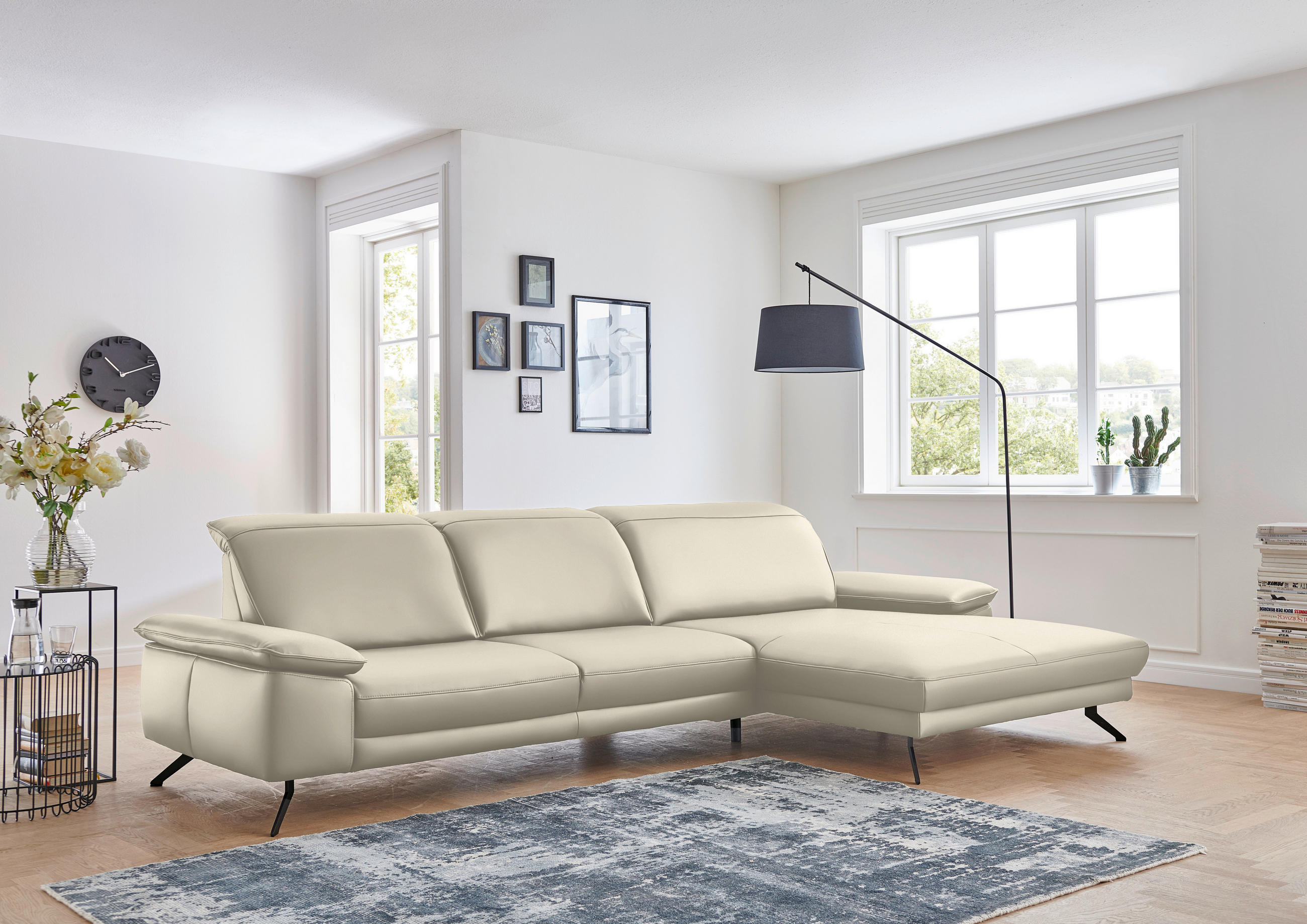 ECKSOFA in Echtleder Naturfarben  - Schwarz/Naturfarben, Design, Leder/Metall (328/193cm) - Dieter Knoll