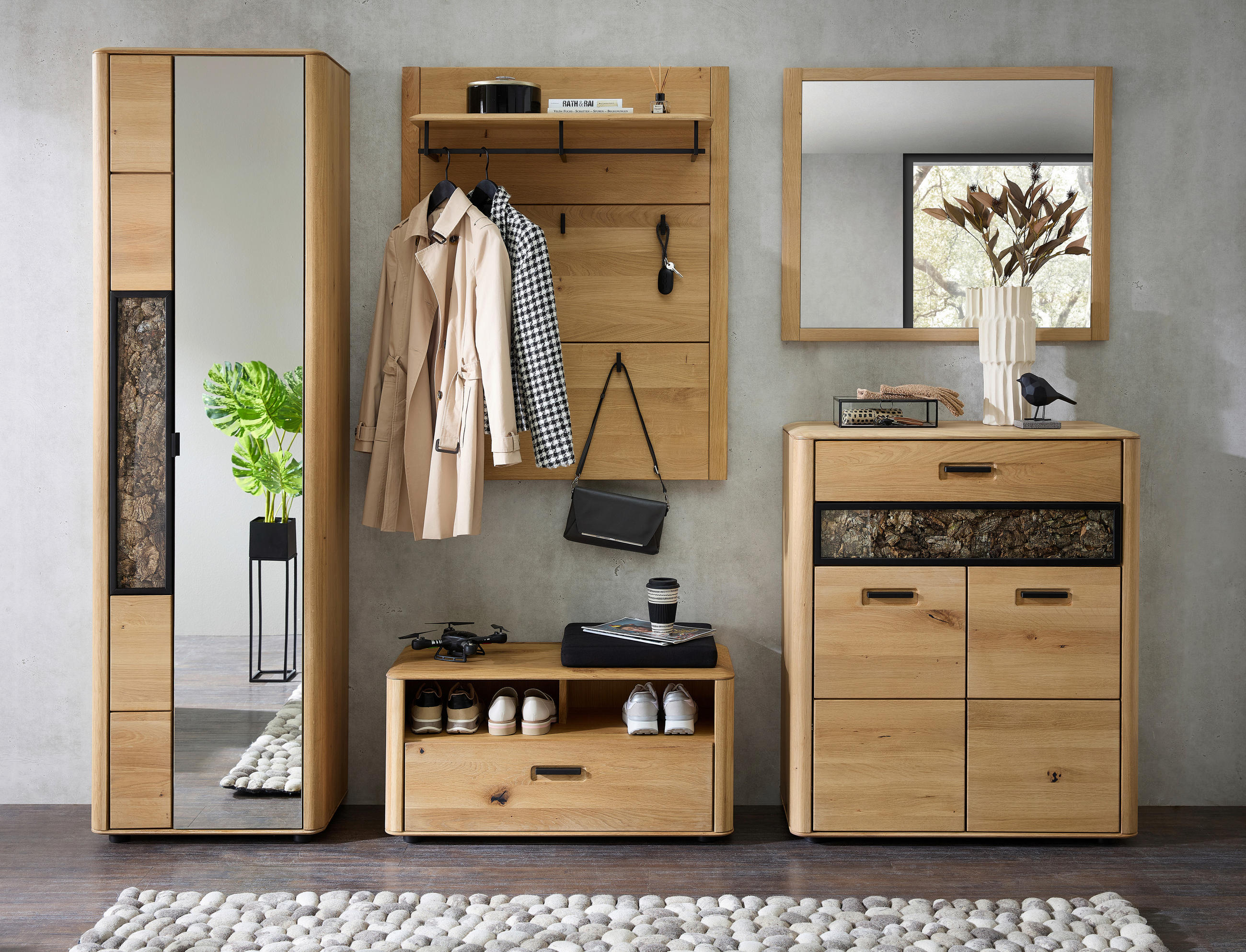 GARDEROBENSCHRANK 60/205/39 cm  - Wildeiche/Schwarz, Basics, Glas/Holz (60/205/39cm) - Linea Natura