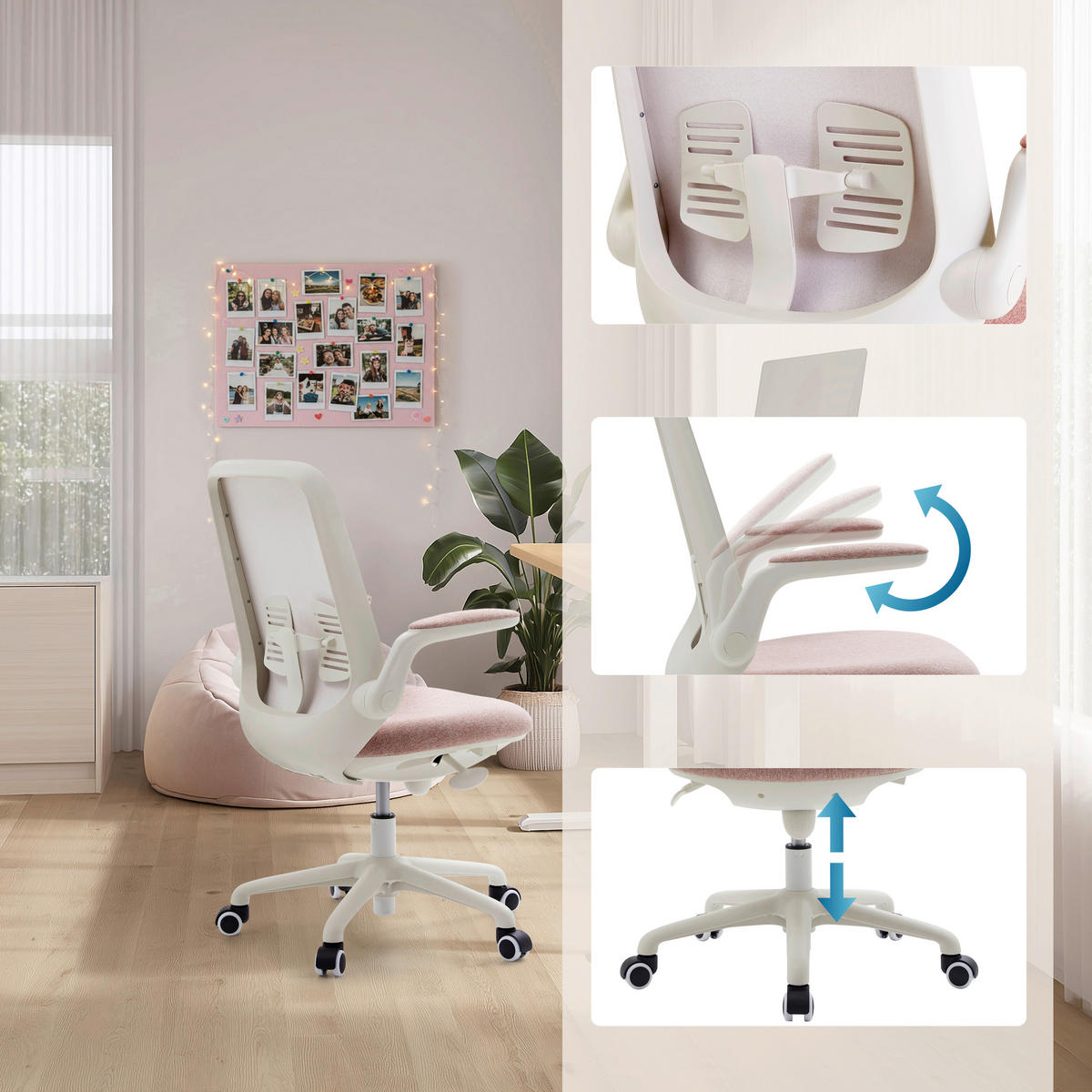 JUGENDDREHSTUHL Flachgewebe Pink  - Pink/Weiß, MODERN, Kunststoff/Textil (60/99/60cm) - MID.YOU