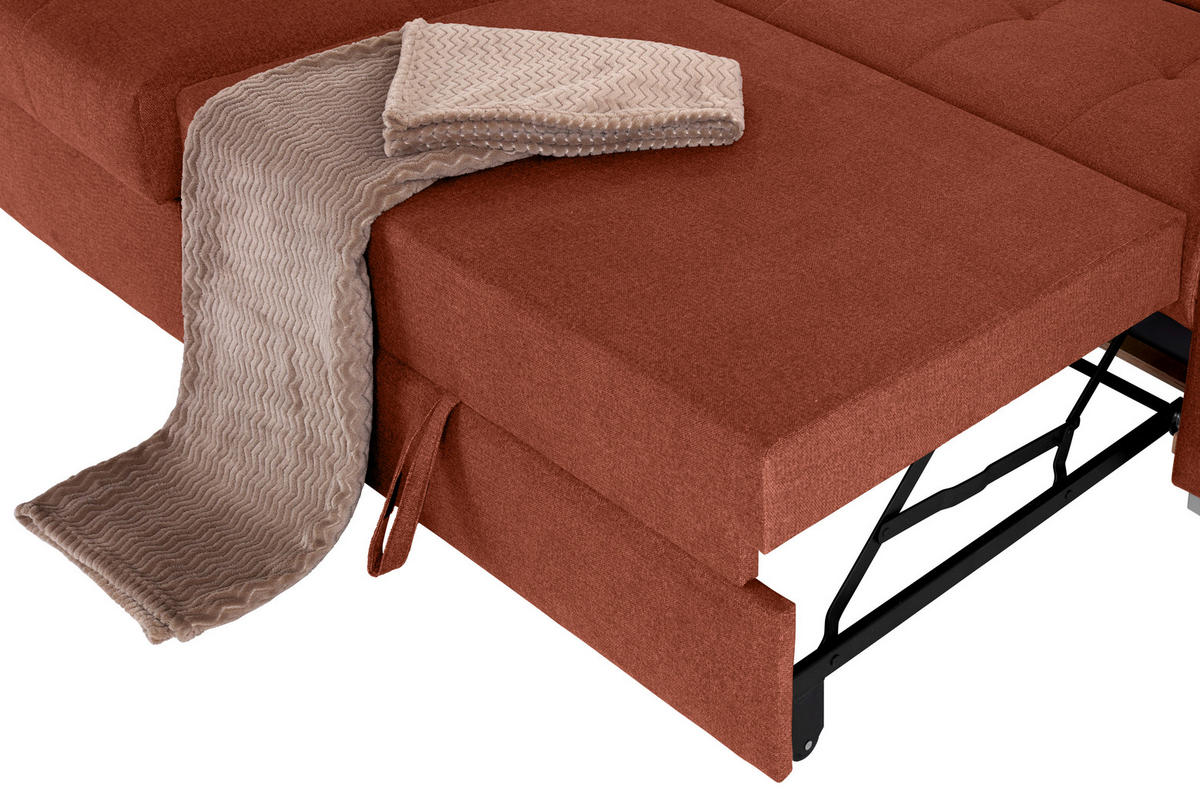 ECKSOFA in Velours Rostfarben  - Rostfarben/Silberfarben, Design, Holz/Textil (183/292cm) - Livetastic