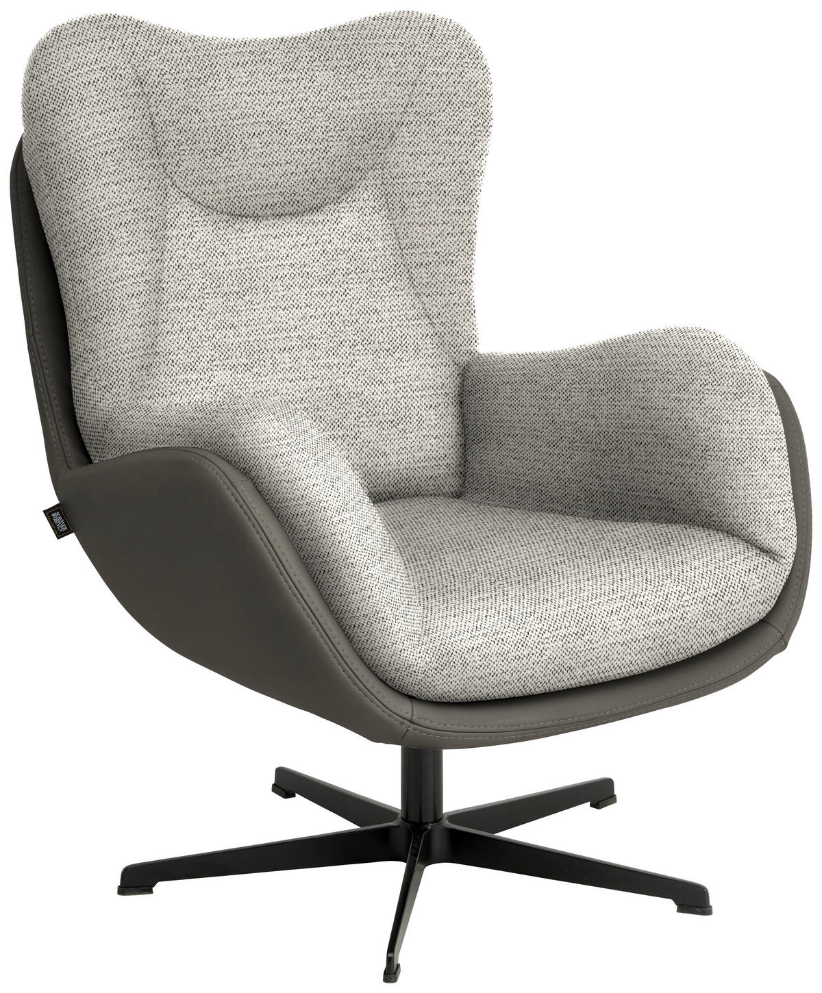 SESSEL in Chenille, Struktur Echtleder Grau, Silberfarben  - Silberfarben/Schwarz, Design, Leder/Textil (80/97/89cm) - Schöner Wohnen