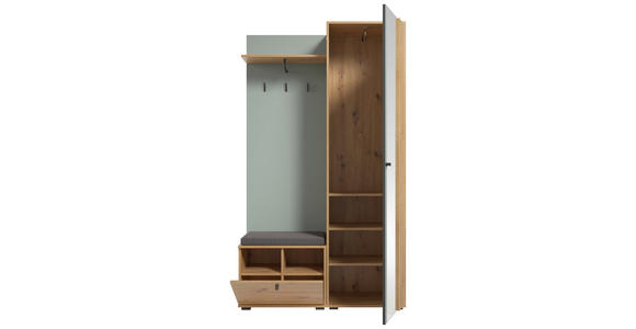 GARDEROBE 5-teilig in 114/197/40 cm - Salbeigrün/Eiche Artisan, Design, Glas/Holzwerkstoff (114/197/40cm) - Xora