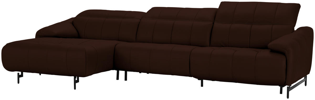 ECKSOFA in Echtleder Braun  165/313 cm  - Schwarz/Braun, Design, Leder/Metall (165/313cm) - Emilio Belluti