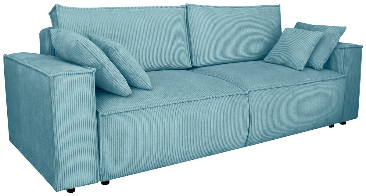 SCHLAFSOFA  mit Liegefunktion, Schlafen auf Sitzhöhe, Rücken echt Cord Türkis  - Türkis/Schwarz, KONVENTIONELL, Kunststoff/Textil (240/89/100cm) - Carryhome