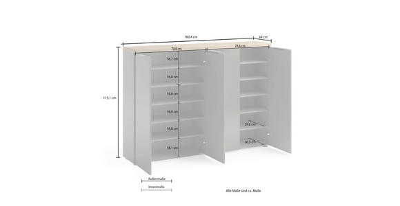 SCHUHSCHRANK 160/115/34 cm  - Eichefarben/Anthrazit, Design, Holzwerkstoff/Kunststoff (160/115/34cm) - Xora