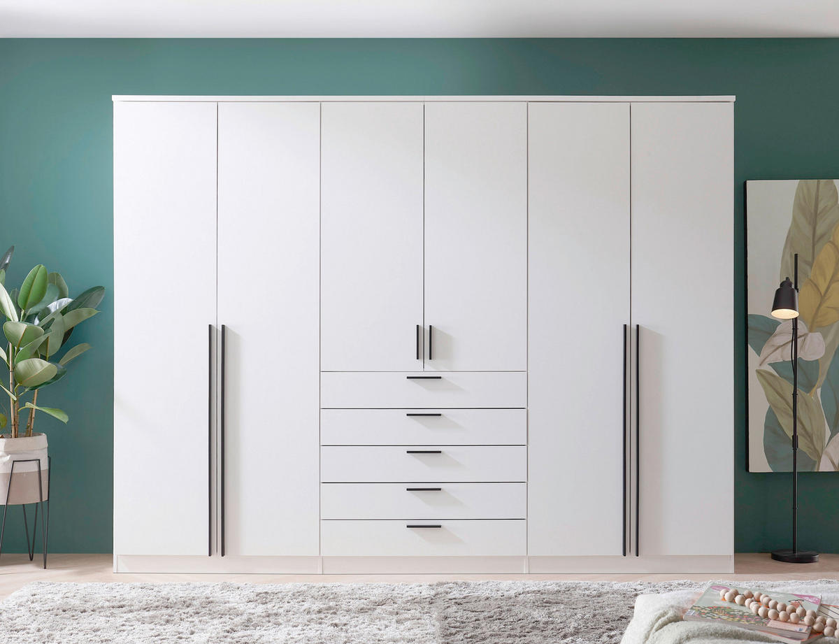 KLEIDERSCHRANK 270/210/52 cm 6-türig Weiß  - Schwarz/Weiß, KONVENTIONELL, Holzwerkstoff/Kunststoff (270/210/52cm) - Boxxx
