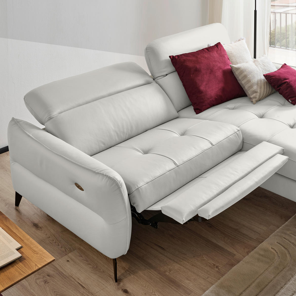 ECKSOFA Creme Echtleder  - Creme/Schwarz, Design, Leder/Metall (246/175cm) - Livetastic