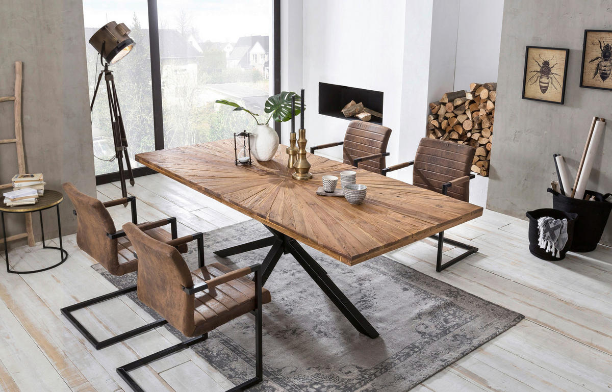 ESSTISCH 180/100/79 cm Echtholz  Holz, Metall rechteckig Naturfarben, Schwarz  - Schwarz/Naturfarben, MODERN, Holz/Metall (180/100/79cm) - MID.YOU