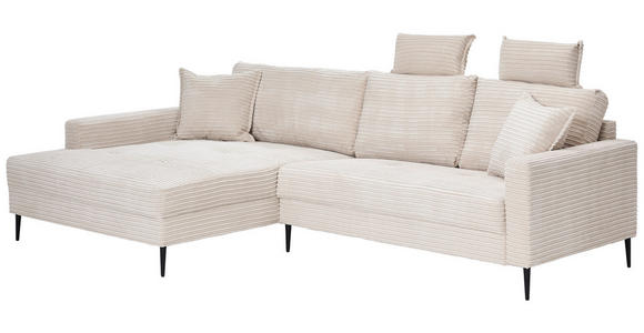 ECKSOFA Creme Cord  - Creme/Schwarz, KONVENTIONELL, Textil/Metall (173/276cm) - Carryhome