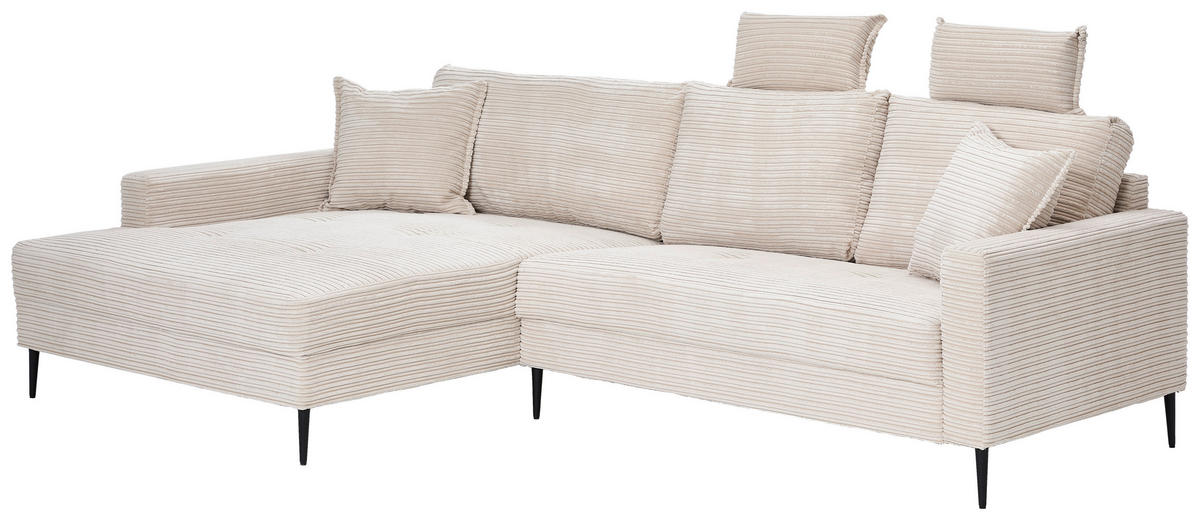 ECKSOFA Creme Cord  - Creme/Schwarz, KONVENTIONELL, Textil/Metall (173/276cm) - Carryhome