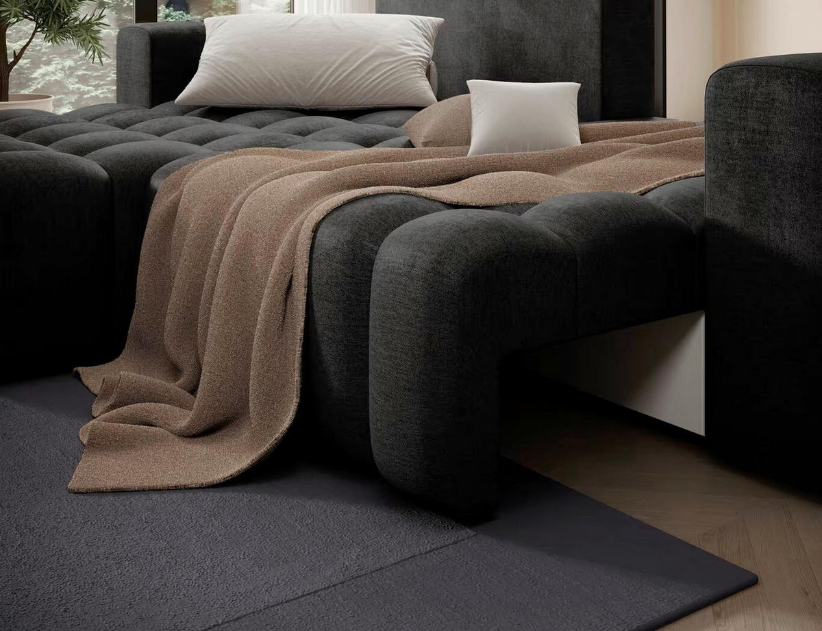 ECKSOFA Samt Anthrazit  - Anthrazit/Schwarz, Design, Kunststoff/Textil (250/175cm) - MID.YOU