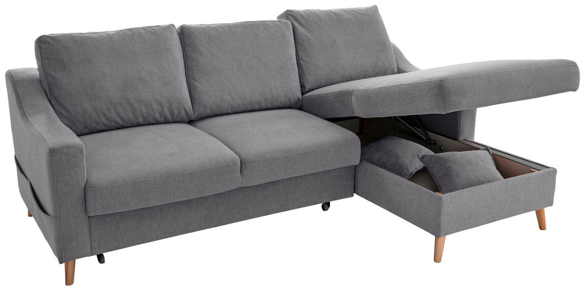 ECKSOFA in Chenille Dunkelgrau  - Dunkelgrau/Naturfarben, MODERN, Holz/Textil (228/150cm) - Livetastic