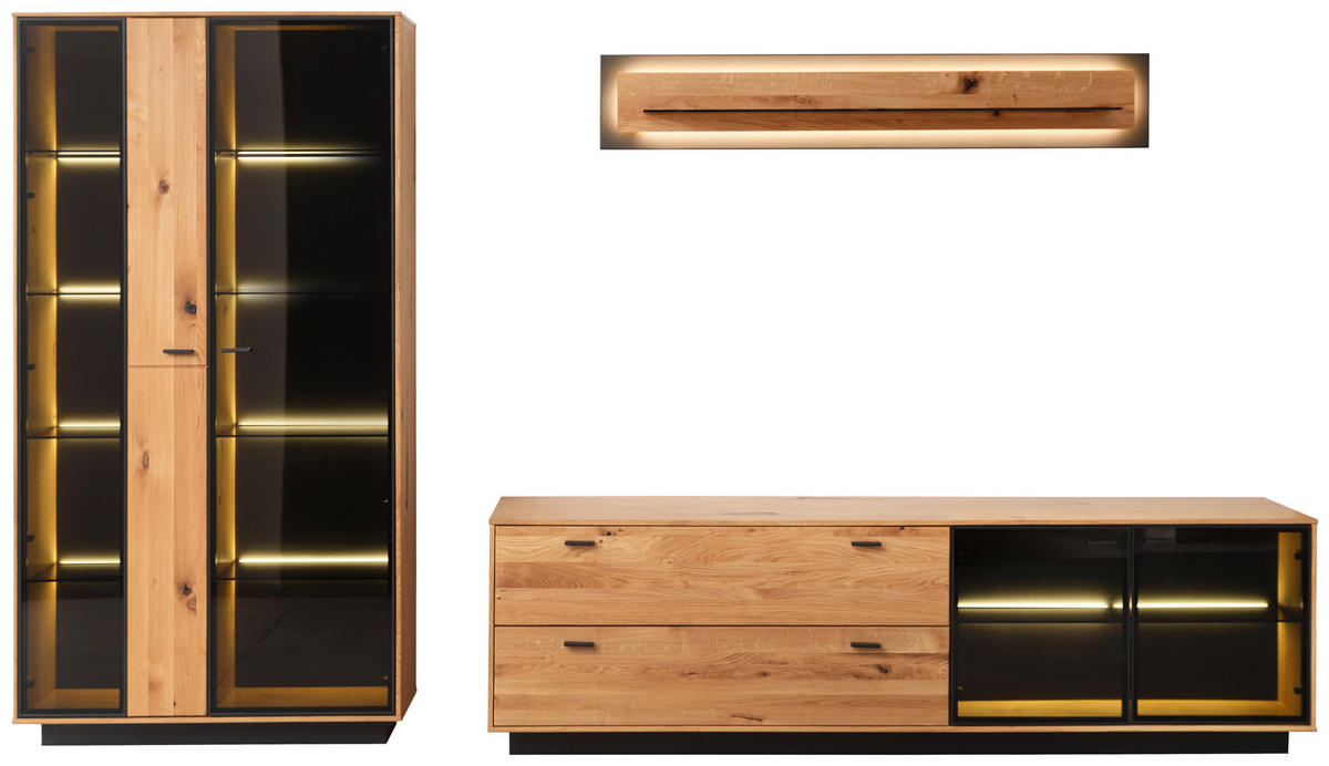 WOHNWAND  in Anthrazit, Eichefarben 319/190/50 cm  - Eichefarben/Anthrazit, Natur, Glas/Holz (319/190/50cm) - Linea Natura