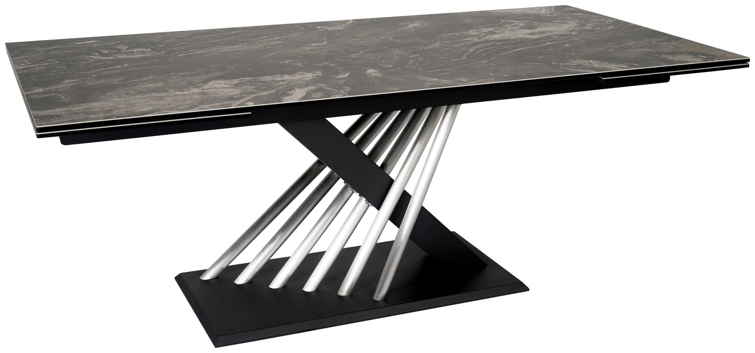 ESSTISCH 200-300/100/76 cm  Metall, Glas, Keramik ausziehbar rechteckig Schwarz, Edelstahlfarben  - Edelstahlfarben/Schwarz, Design, Glas/Keramik (200-300/100/76cm) - Belluti