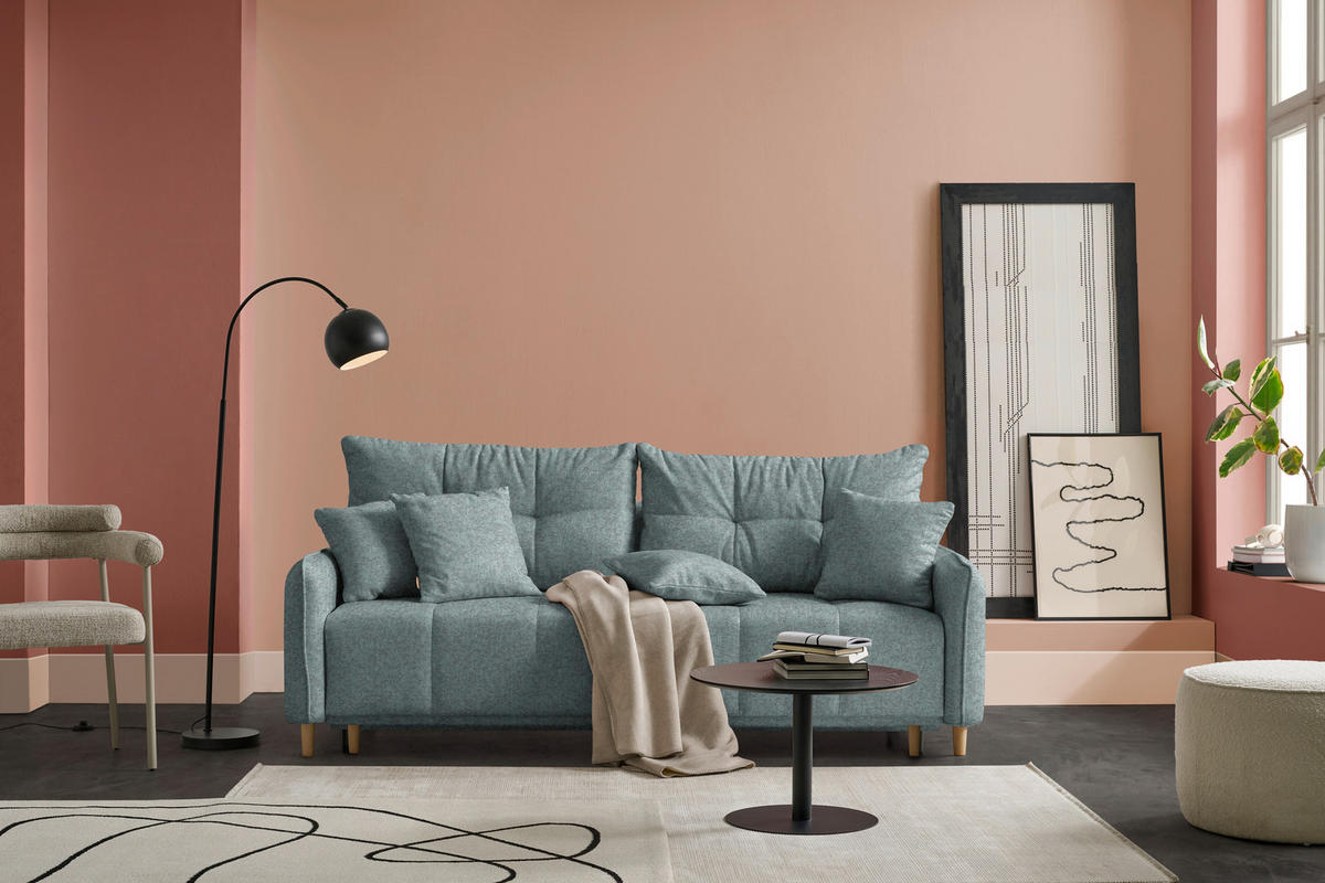 SCHLAFSOFA  in Chenille Mintgrau  - Mintgrau/Buchefarben, Design, Holz/Textil (217/97/101cm) - Carryhome