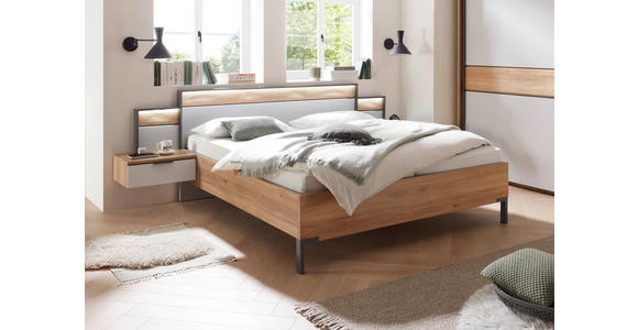 BETTANLAGE 180/200 cm  in Graphitfarben, Eichefarben, Hellgrau  - Eichefarben/Hellgrau, Design, Holz/Holzwerkstoff (180/200cm) - Xora