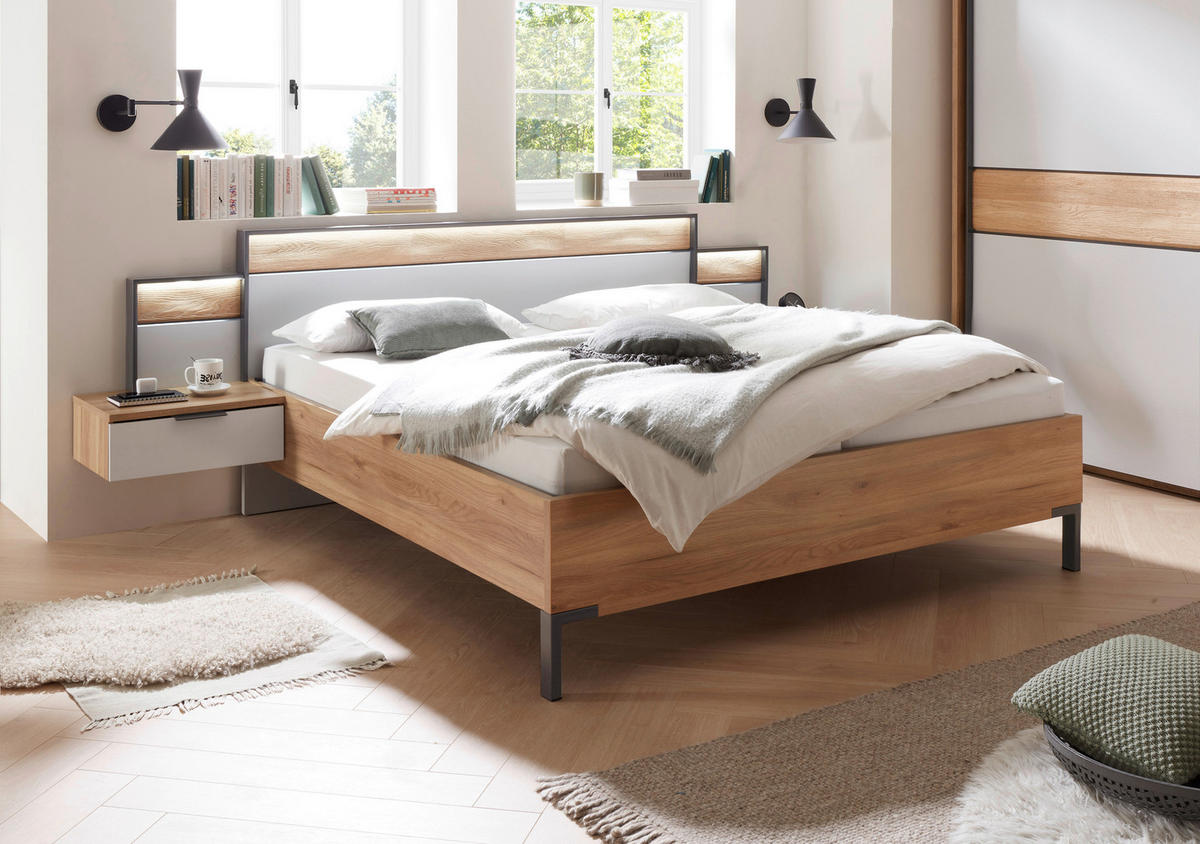 BETTANLAGE 180/200 cm  in Graphitfarben, Eichefarben, Hellgrau  - Eichefarben/Hellgrau, Design, Holz/Holzwerkstoff (180/200cm) - Xora