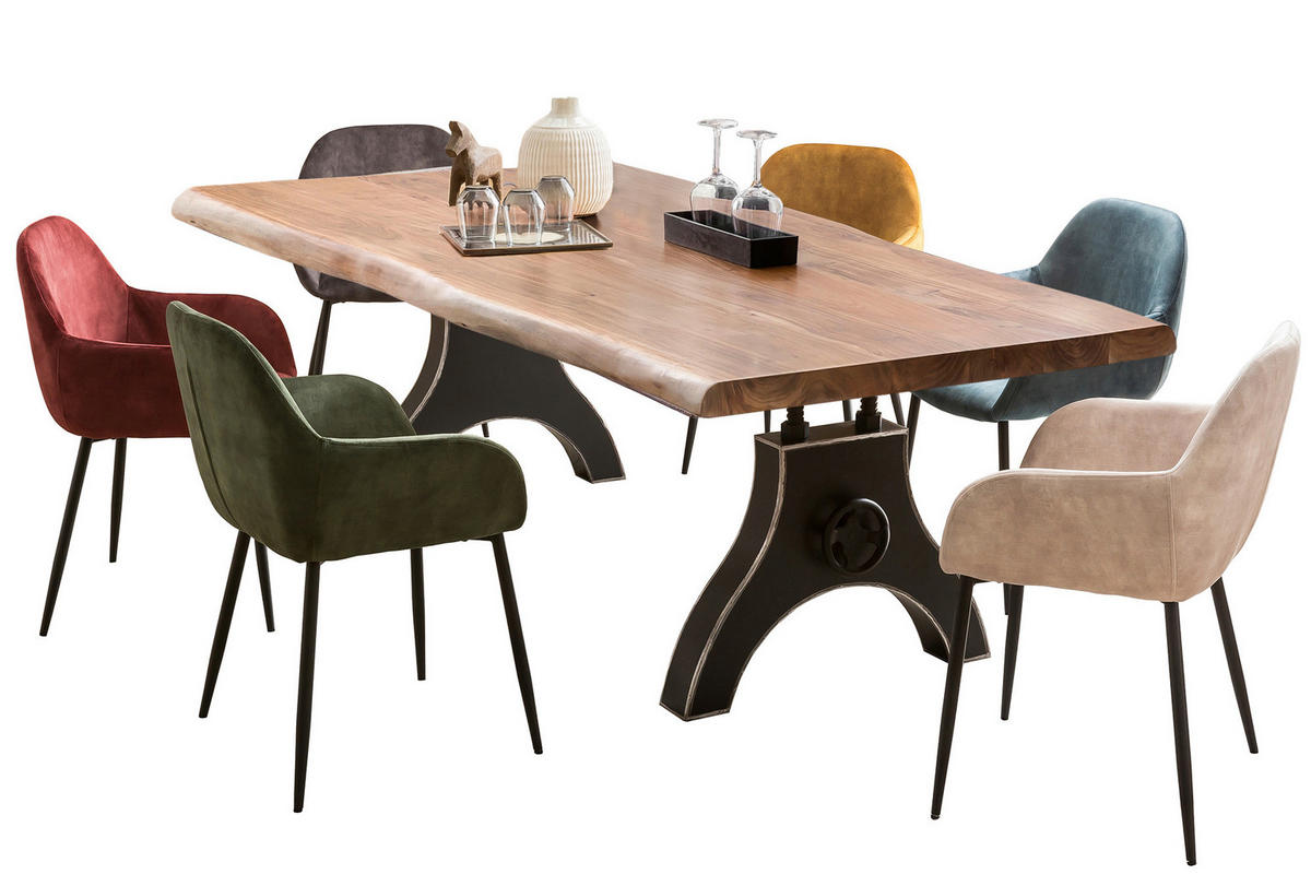 ESSTISCH 220/100/74 cm Echtholz  Holz, Metall rechteckig Naturfarben, Schwarz  - Schwarz/Naturfarben, MODERN, Holz/Metall (220/100/74cm) - MID.YOU