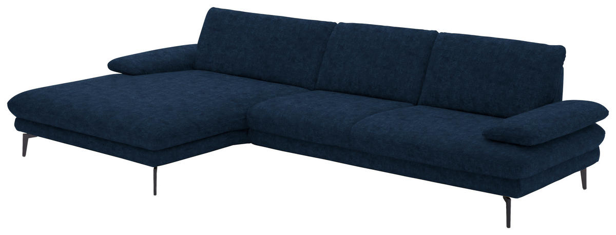 ECKSOFA in Velours Dunkelblau  - Schwarz/Dunkelblau, Design, Textil/Metall (180/310cm) - Dieter Knoll