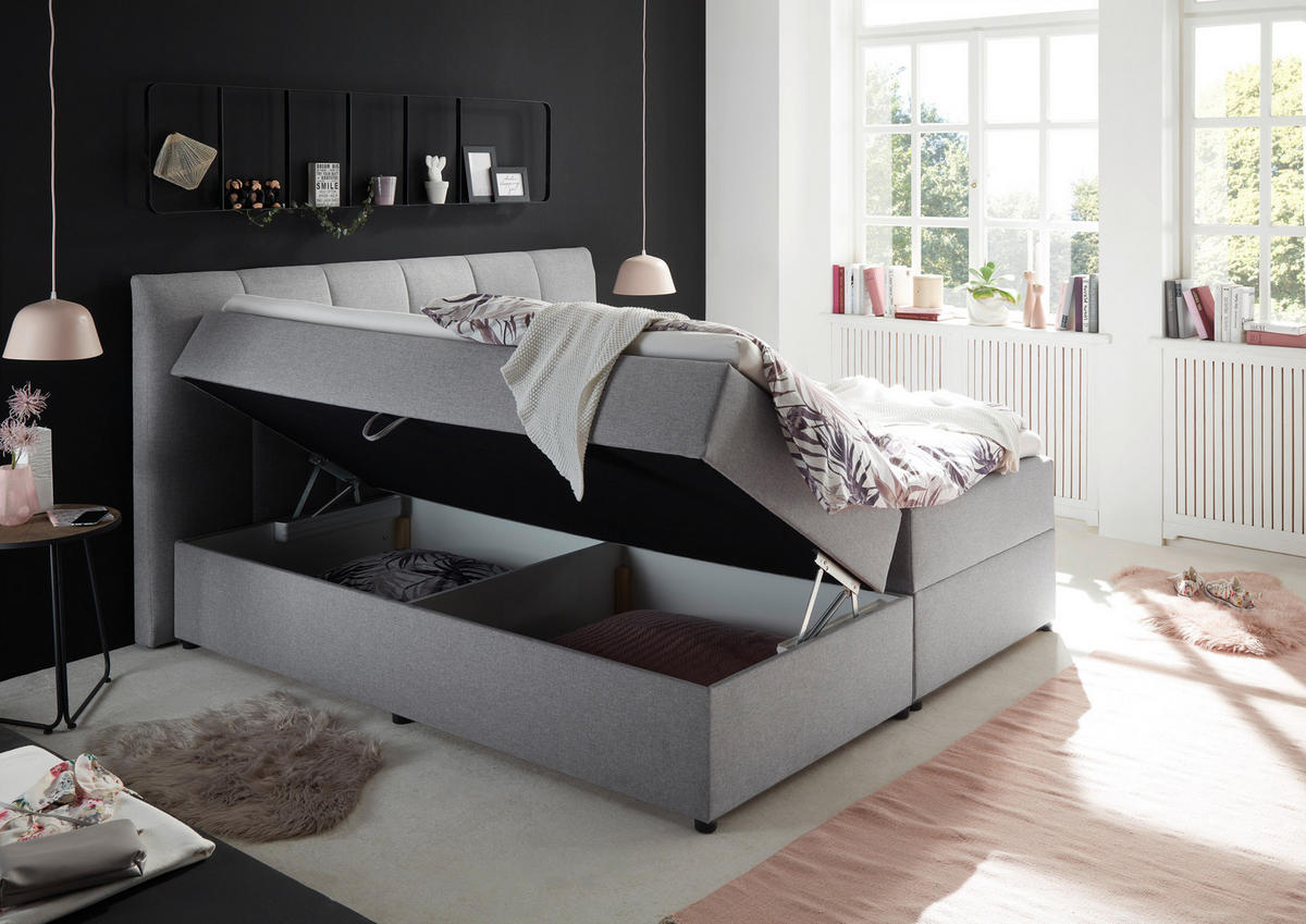 BOXSPRINGBETT 180/200 cm  in Grau  - Schwarz/Grau, Basics, Kunststoff/Textil (180/200cm) - MID.YOU