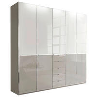 KLEIDERSCHRANK 250/236/58 cm,  in Grau, Weiß, 5-türig  - Chromfarben/Weiß, Design, Glas/Holzwerkstoff (250/236/58cm) - Novel