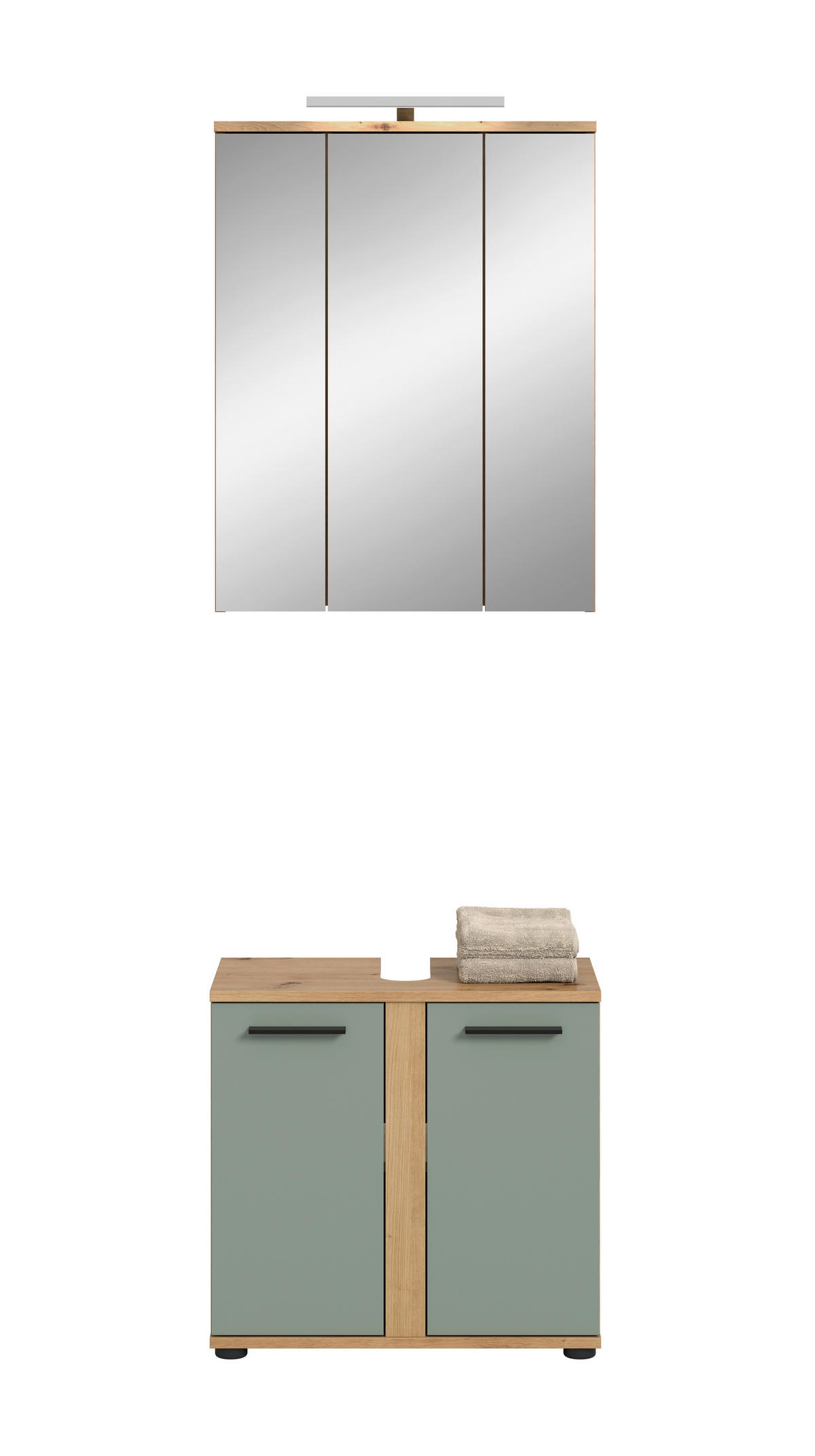 BADEZIMMER 3-teilig  in 60 cm  - Salbeigrün/Schwarz, Trend, Glas/Holzwerkstoff (60cm) - MID.YOU