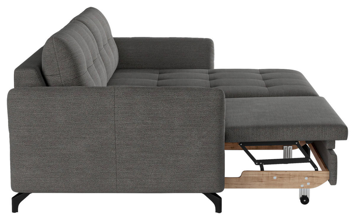 ECKSOFA in Flachgewebe, Leinenoptik Dunkelgrau  - Dunkelgrau/Schwarz, Design, Textil/Metall (242/170cm) - Xora