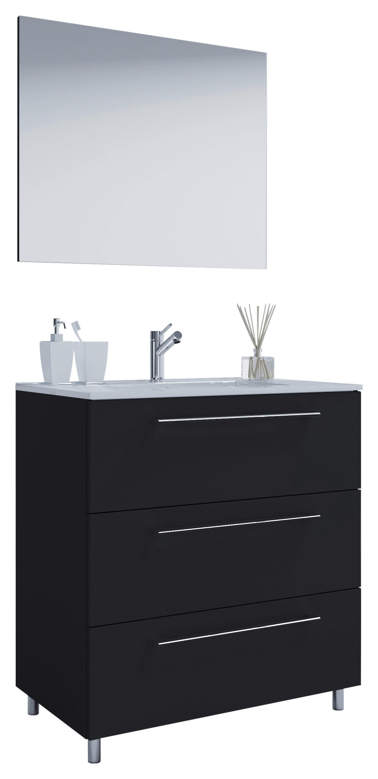 BADEZIMMER 3-teilig in 80 cm - Weiss/Alufarben, Modern, Keramik/Holzwerkstoff (80cm) - MID.YOU