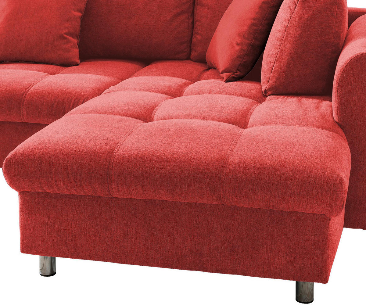 ECKSOFA Rot Mikrofaser  - Chromfarben/Rot, Design, Kunststoff/Textil (250/190cm) - Livetastic