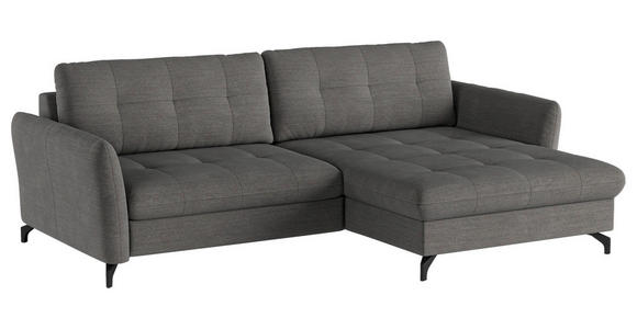 ECKSOFA in Flachgewebe, Leinenoptik Dunkelgrau  - Dunkelgrau/Schwarz, Design, Textil/Metall (242/170cm) - Xora