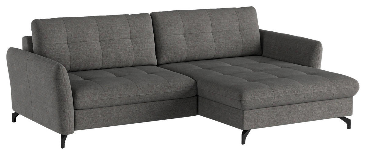 ECKSOFA in Flachgewebe, Leinenoptik Dunkelgrau  - Dunkelgrau/Schwarz, Design, Textil/Metall (242/170cm) - Xora