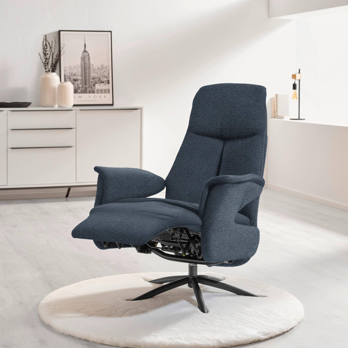 RELAXSESSEL Webstoff Relaxfunktion, Kopfteilverstellung    - Schwarz/Dunkelblau, Design, Textil/Metall (73/108/86cm) - Welnova
