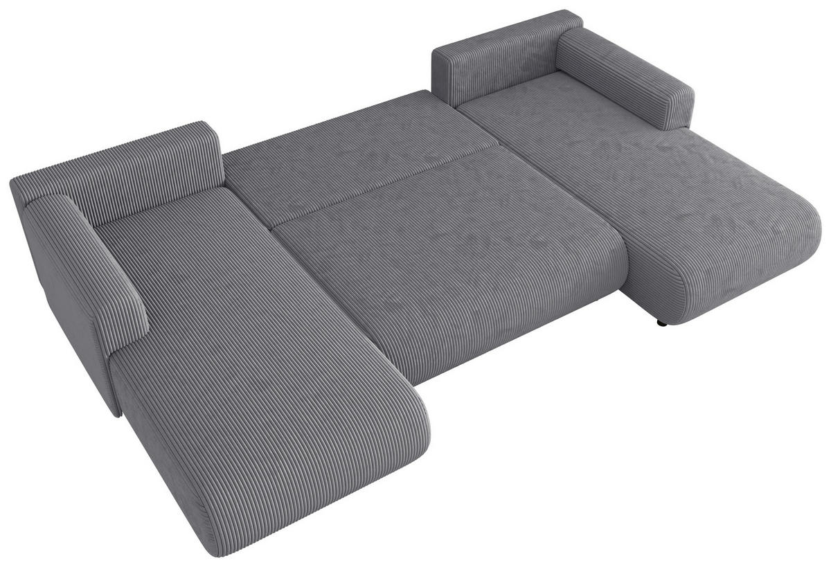 Wohnlandschaft inkl. Funktion Hellgrau Cord  - Hellgrau/Schwarz, KONVENTIONELL, Textil (200/360/200cm) - Xora