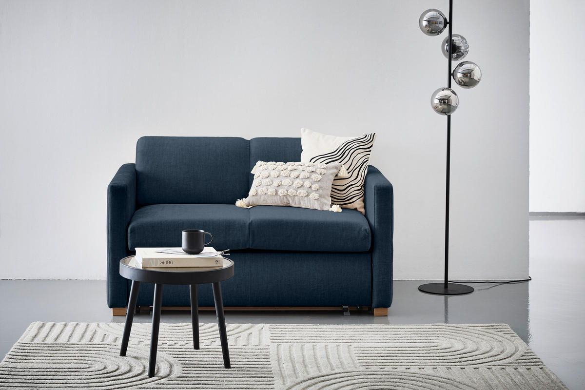 SCHLAFSOFA Flachgewebe Dunkelblau  inkl. Bettkasten, Schlaffunktion, Rücken echt  - Buchefarben/Naturfarben, KONVENTIONELL, Holz/Textil (144/81/97,5cm) - Carryhome