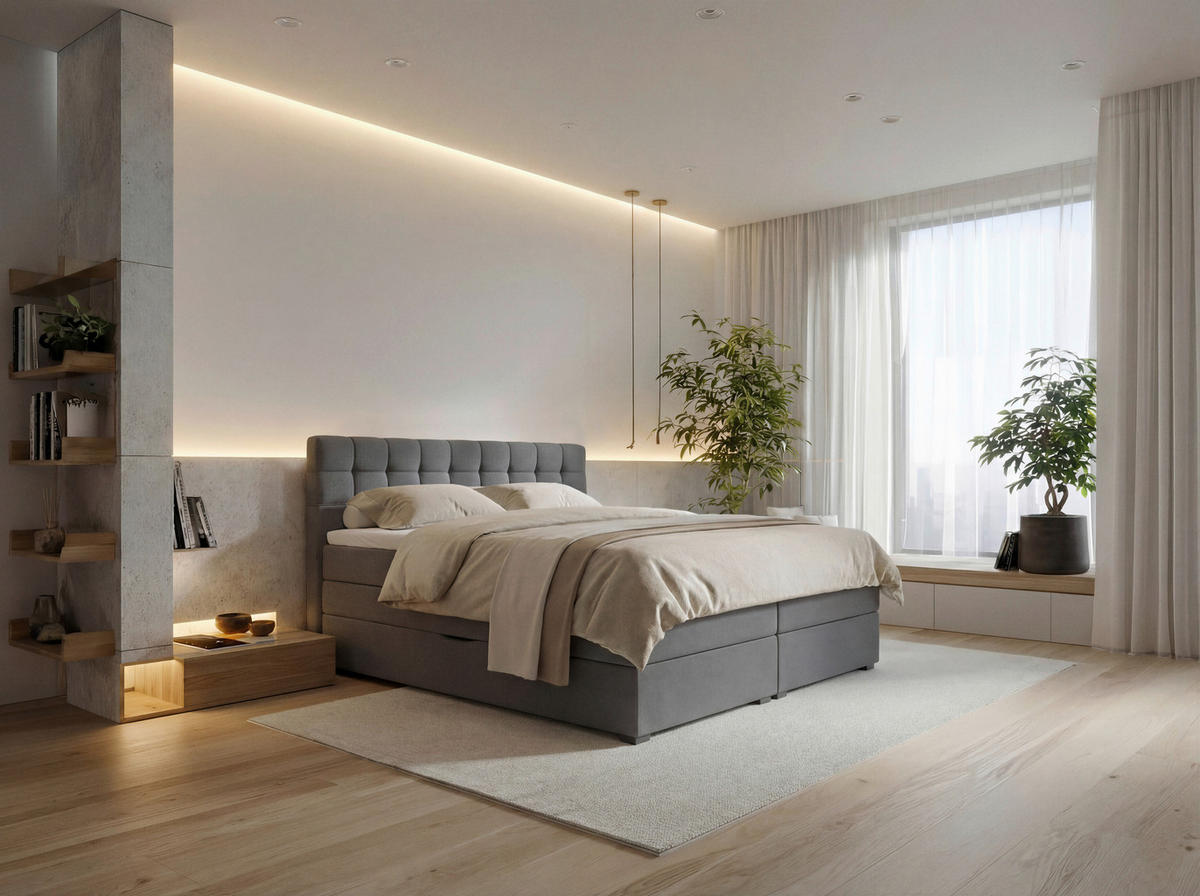 BOXSPRINGBETT 200/200 cm,  in Grau, Bettkasten, Topper, Matratzen, H3 = fest  - Schwarz/Grau, KONVENTIONELL, Kunststoff/Textil (200/200cm) - Boxxx