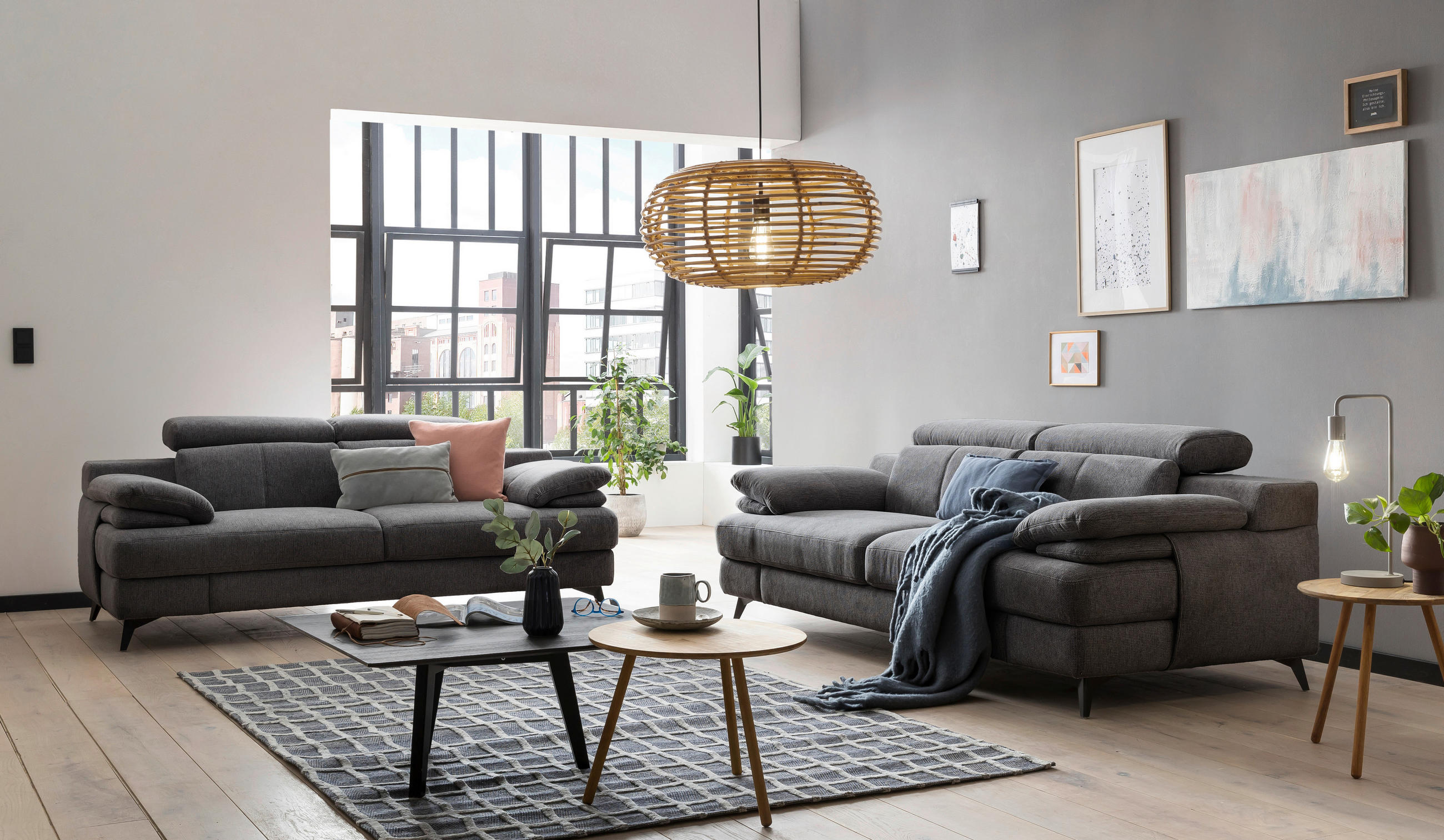 3-SITZER-SOFA in Chenille Dunkelgrau - Dunkelgrau/Schwarz, Design, Textil/Metall (225/80-98/104cm) - Livetastic
