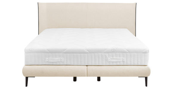 BOXSPRINGBETT 180/200 cm,  in Creme, Matratze, gepolstertes Kopfteil, H2 + H3 = mittel + fest  - Creme/Schwarz, Design, Textil/Metall (180/200cm) - Dieter Knoll