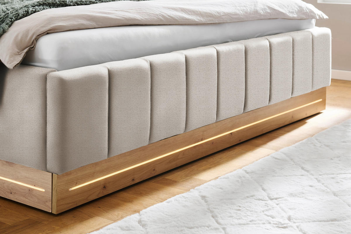 POLSTERBETT Beleuchtung Beige 180/200 cm  - Eichefarben/Beige, Basics, Holzwerkstoff/Textil (180/200cm) - Chameo