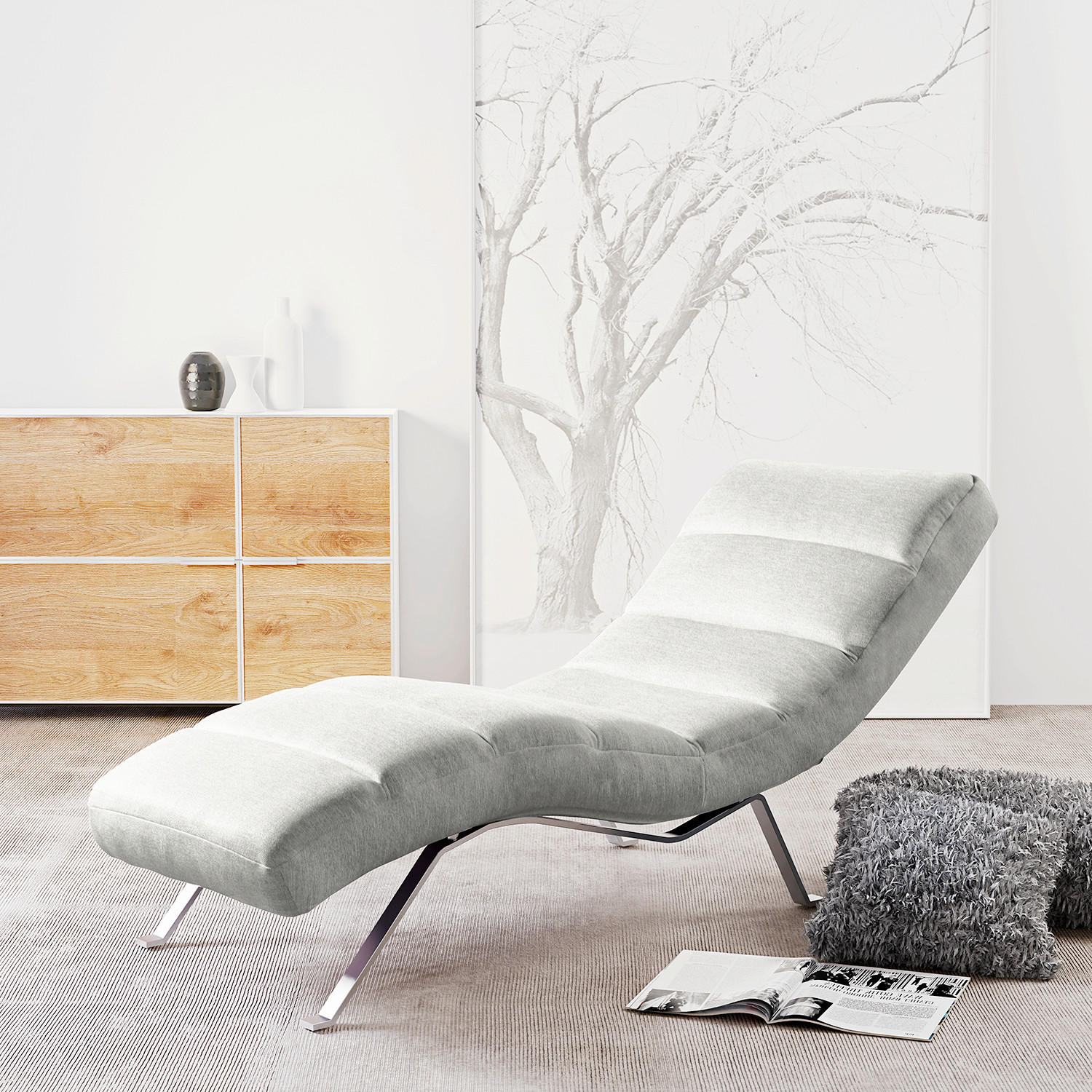 RELAXLIEGE in Webstoff Hellgrau  - Silberfarben/Hellgrau, Design, Textil/Metall (65/65/171cm) - Livetastic