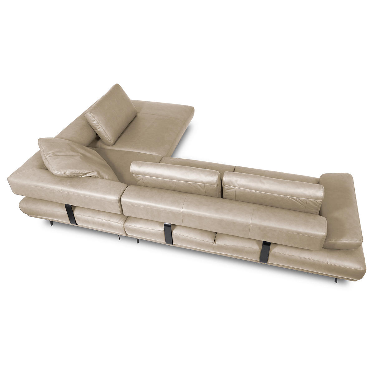 ECKSOFA Creme Echtleder  - Creme/Schwarz, Design, Leder/Metall (306/237cm) - Livetastic