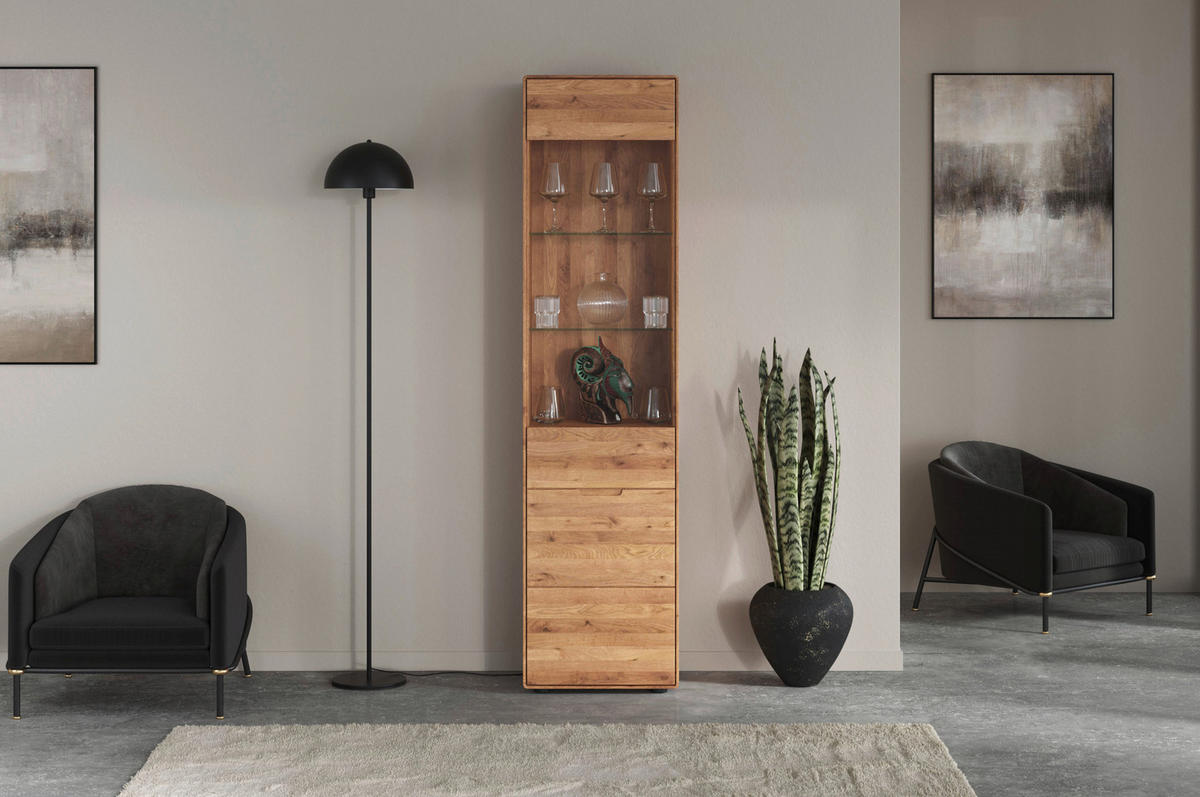 VITRINE in massiv Wildeiche Wildeiche  - Wildeiche, KONVENTIONELL, Glas/Holz (51/200/40cm) - Linea Natura