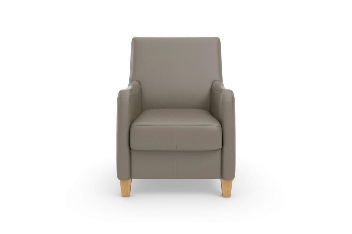 SESSEL in Echtleder Grau  - Eichefarben/Grau, Basics, Leder/Holz (70/93/75cm) - Sit & More