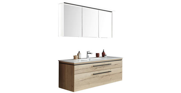 BADEZIMMER in 123 cm - Eichefarben/Weiß, MODERN, Glas/Keramik (123cm) - Novel