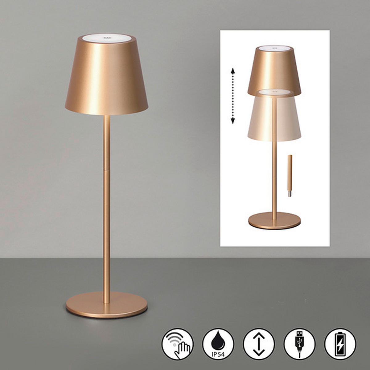 AKKU-TISCHLEUCHTE Viletto 11/36,5 cm   - Cappuccino, KONVENTIONELL, Metall (11/36,5cm)
